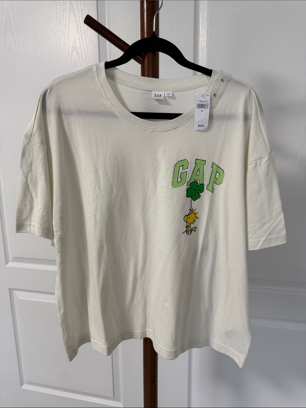 GAP Cream Crop Top with Green Logo and Yellow Graphic